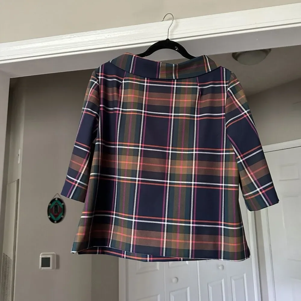 Trina Turk Kailee Plaid Roll Neck Boxy Top Size Large Women’s Classic Workwear - Picture 7 of 11